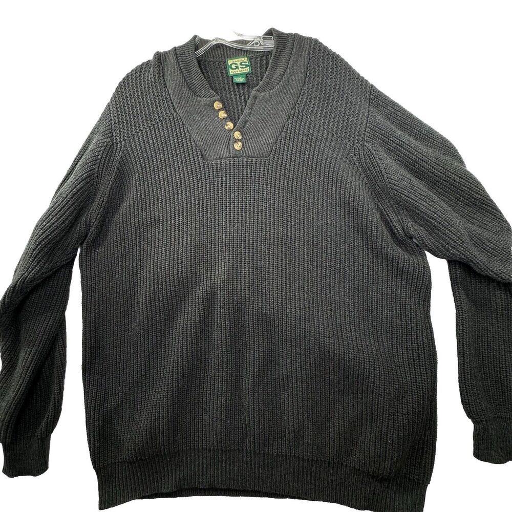 Gander Mountain Sweater Mens Size XLT‎ Grey Guide Series Henley Fisherman Heavy